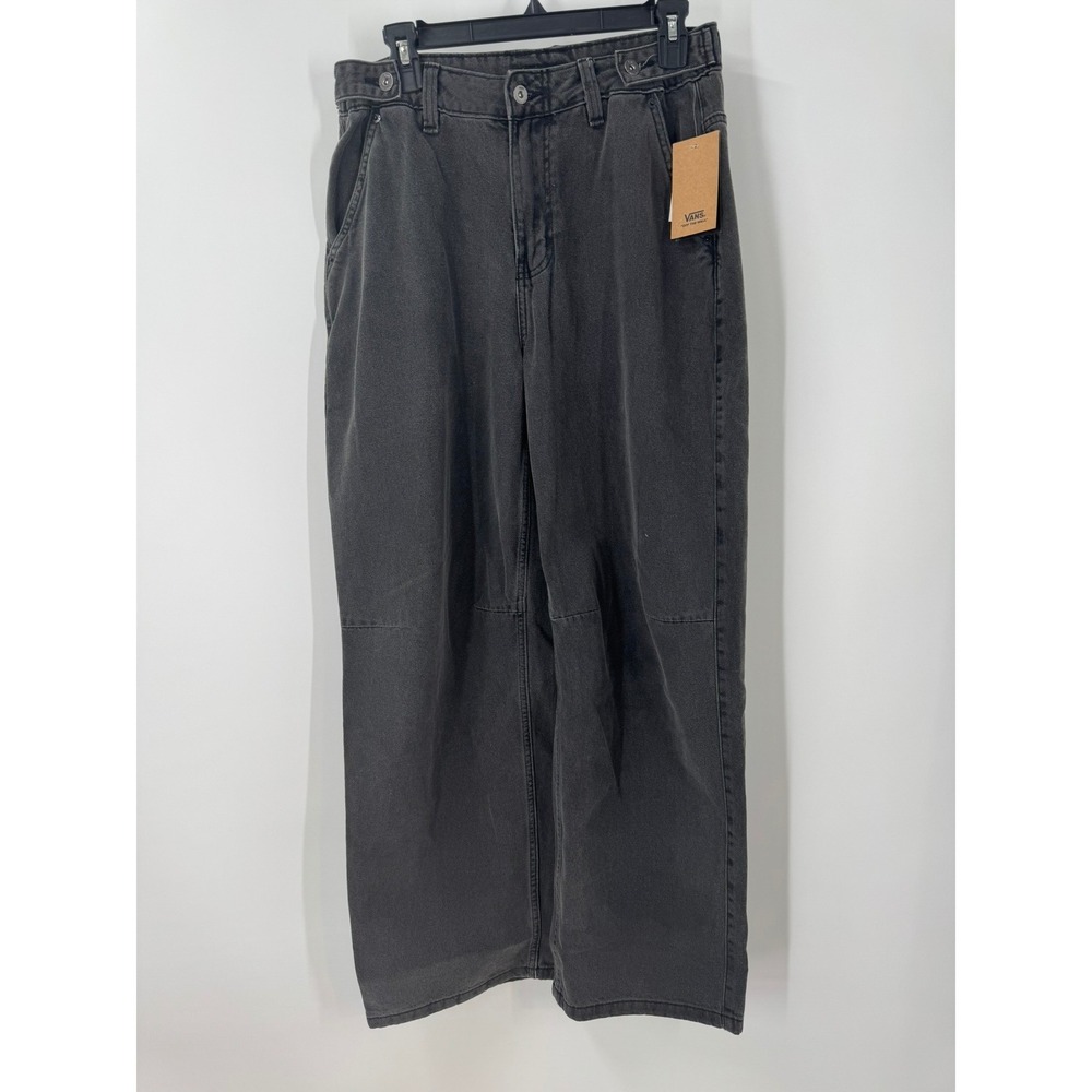 Vans Curbside Pant Womens 28 Washed Black Wide Leg High Rise Denim VN000FVHBLK
